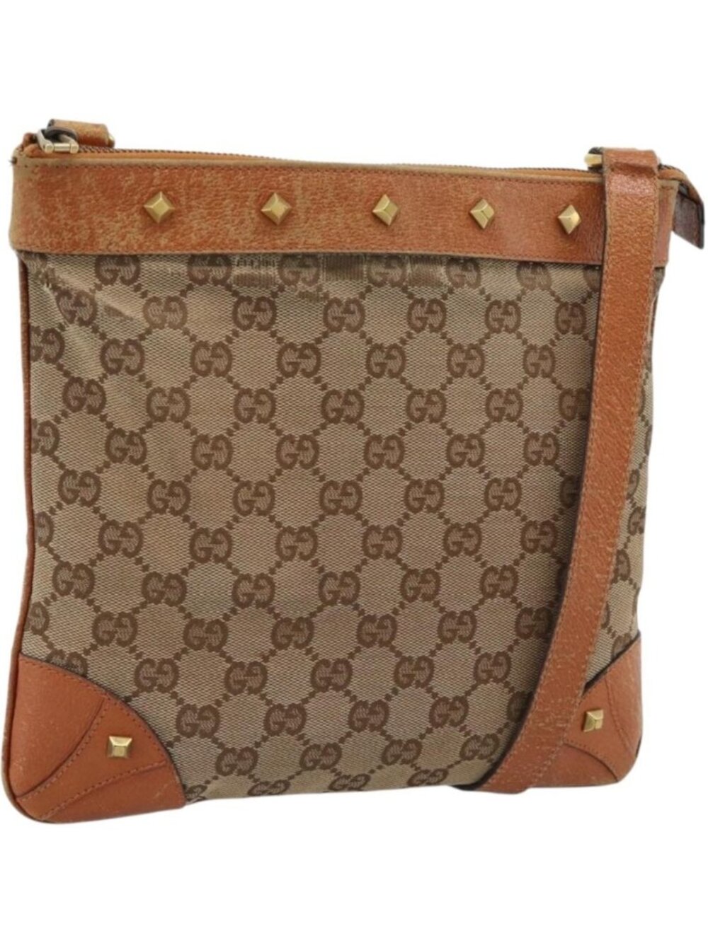 GUCCI GG Canvas Shoulder Bag Beige Gold 120893